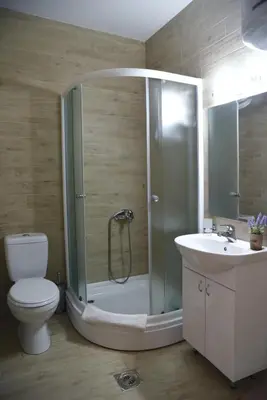a bathroom with a shower and a toilet and a sink at Vrnjacka Idila in Vrnjačka Banja