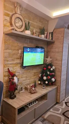 a living room with a television and a christmas tree at Ogi & Una Premijer 42 in Kopaonik