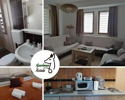 a collage of three pictures of a living room at Apartman Košuta, Kopaonik in Kopaonik