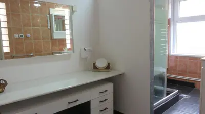 a bathroom with a sink and a mirror at Guest House Pavlovic in Soko Banja