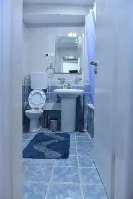 a bathroom with a toilet and a sink at Promenada apartmani in Kruševac