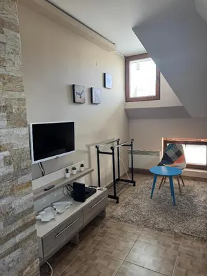 a living room with a flat screen tv on a wall at Sky apartments Kopaonik in Kopaonik