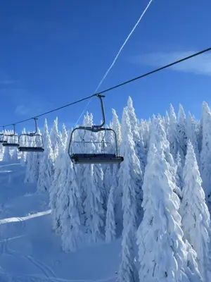 a ski lift with snow covered trees at Sky apartments Kopaonik in Kopaonik