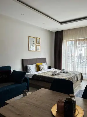 a bedroom with a bed and a couch and a table at Queen of Kop Milmari in Kopaonik