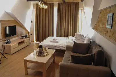a living room with a couch and a bed at Apartman Nena b15 in Kopaonik