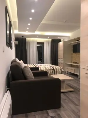 a living room with a couch and a bed at Milmari Resort in Kopaonik