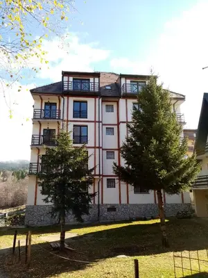 a large house with two trees in front of it at Kallas lux apartman in Kopaonik