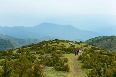 a group of people walking on a mountain trail at Hotel Kraljevi Čardaci in Kopaonik