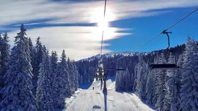 a ski lift on a snow covered slope with trees at A1 Premier Milmari resort in Kopaonik