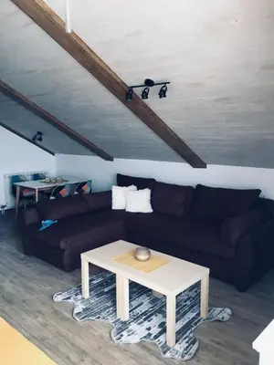 a living room with a couch and a coffee table at Iznad oblaka A9 in Kopaonik