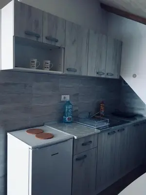 a kitchen with a stove and a counter top at Iznad oblaka A9 in Kopaonik