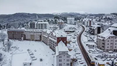 an aerial view of a city covered in snow at Milmari L29 in Kopaonik