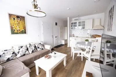 a living room and kitchen with a couch and a table at PROMO Evergreen apartments in Kopaonik