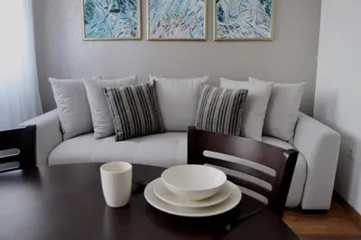 a living room with a couch and a table at Apartman Marija, Vila Suri in Kopaonik