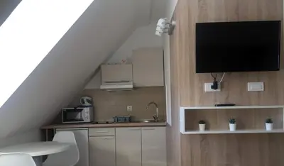 a kitchen with a sink and a tv on the wall at Peak Center Konaci in Kopaonik