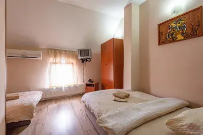 a bedroom with two beds and a window at B&B Bebinac in Leskovac