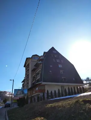 a large building with a black roof on a street at Ljubica in Brzeće
