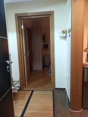 a view from the hallway into the living room at Ljubica in Brzeće