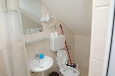 a small bathroom with a toilet and a sink at BAJKA in Crni Vrh