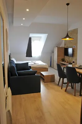 a living room with a couch and a bed and a table at Milmari L44 in Kopaonik