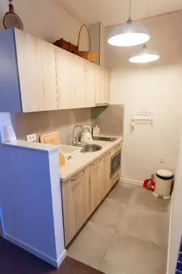 a small kitchen with wooden cabinets and a sink at Top Lux Zupa in Kopaonik