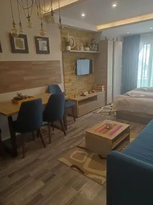 a bedroom with a bed and a table and a dining room at Privat Studio Milmari in Kopaonik