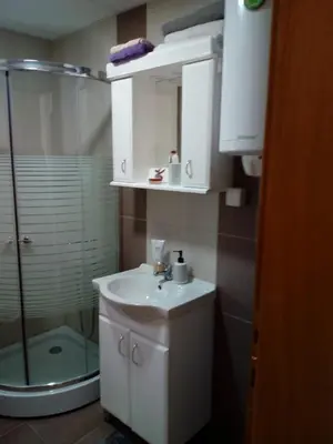 a bathroom with a sink and a shower at Агни in Vrnjačka Banja