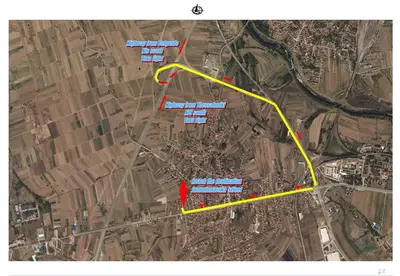 a map with blue and redazes on it at Apartments Kuca Aleksic in Niš