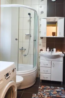 a bathroom with a shower and a toilet and a sink at Apartment Matovic in Vrnjačka Banja