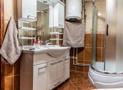 a bathroom with a sink and a shower at Vila Seka in Kopaonik