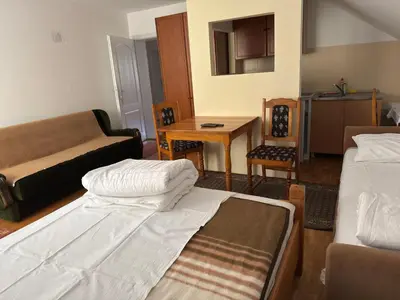 a living room with two beds and a couch at Apartments and Rooms Vicko in Brzeće