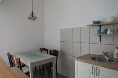 a small kitchen with a table and a sink at Apartment Mihajlovic in Vranje