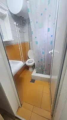 a small bathroom with a shower and a toilet at Kopaonik Apartman Aleksandar in Kopaonik