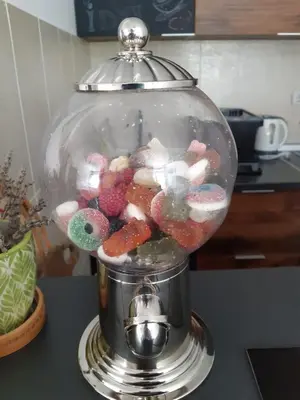 a glass ball filled with candy in a food processor at Sanjar in Vrnjačka Banja