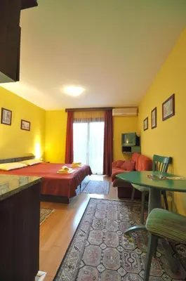 a hotel room with a bed and a couch at Apartments Raj in Vrnjačka Banja