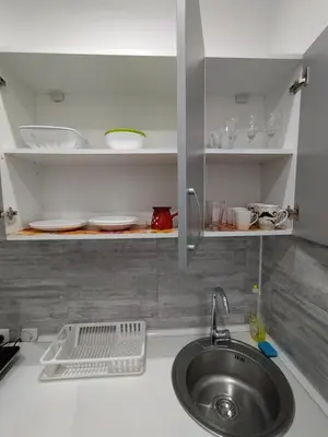 a kitchen with a sink and a counter with dishes at Pavicevic in Soko Banja