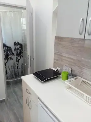 a laptop sitting on a counter in a kitchen at Pavicevic in Soko Banja