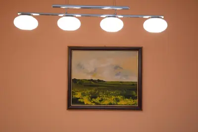 a painting on a wall with lights on it at Apartmani Marić In in Vrnjačka Banja