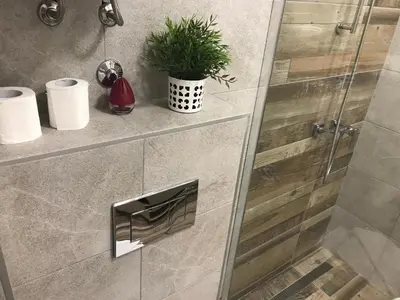 a bathroom with a shower with a plant in it at Premier 24 Milmari Kopaonik in Kopaonik