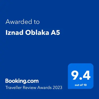 a blue text box with the words awarded to kmad obiasasas at Iznad Oblaka1 Apartment PA-JO in Kopaonik