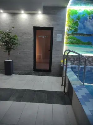 a lobby with a door and a potted plant at Vila Čair DOPLATA ZA BAZEN in Soko Banja