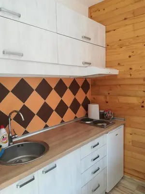 a kitchen with a sink and a counter top at Sunrise apartmani in Kopaonik