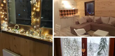 two pictures of a living room with a couch at Sunrise apartmani in Kopaonik