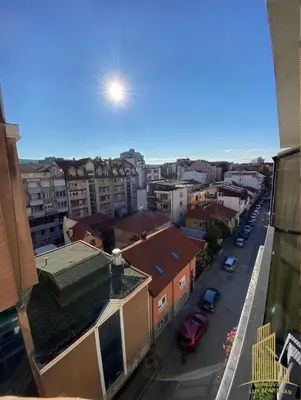 a view of a city street with buildings at Mirkovic Lux apartman in Niš