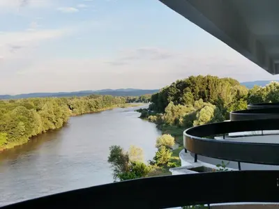 a view of a river from a balcony at Plaža in Varvarin