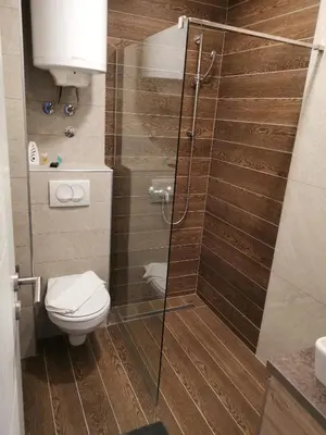 a bathroom with a toilet and a glass shower at L18 apartment Milmari in Kopaonik