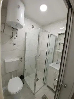 a bathroom with a shower and a toilet and a sink at Apartman Jankulovski in Kraljevo
