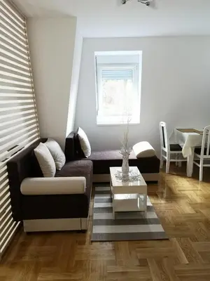 a living room with a couch and a table at Apartman Downtown in Vrnjačka Banja
