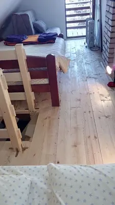 a bedroom with two beds and a wooden floor at Sky 3 in Kopaonik