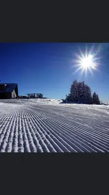 a snow covered field with the sun in the sky at Apartment Sunny Valley Milmari S-9 in Kopaonik
